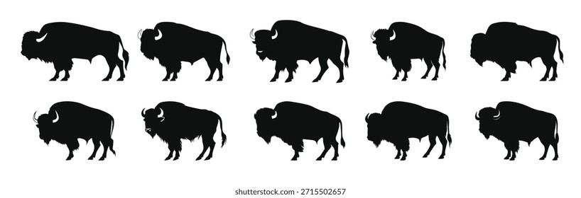 Amerikanischer Bison Silhouetten Vektorsatz Bison schwarz 