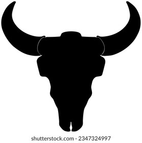 American Bison Skull with horns, Silhouette in black, isolated 