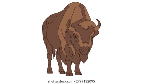 American bison standing vector illustration with wildlife wilderness illustration creative isolated background powerful strength majestic herbivore mammalian shoulder standing artistic