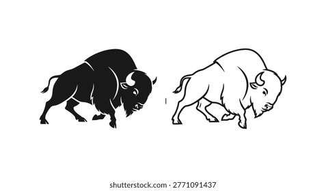 American Bison vs Buffalo Icon Designs Vector