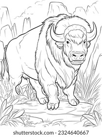 american bison in the wild coloring page for kids