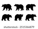 American Black Bear Silhouette Vector Set, Black Bear Walking Black Clipart Bundle