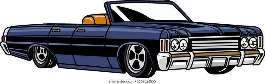 American Blue Muscle Car Cartoon Illustration