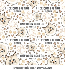 American Bobtail : Cat breed collection : Seamless Pattern : Vector Illustration
