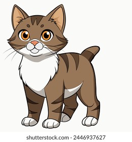 American Bobtail cat vector illustration isolated on white background in cartoon style.