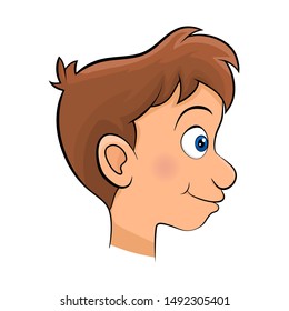 american boy head face side view cartoon design isolated on white background