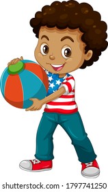 American boy holding color ball illustration