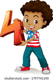 American boy holding math number four illustration