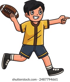 American Boy Playing Football Cartoon Clipart 