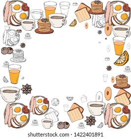  American breakfast set with bacon and pancakes frame