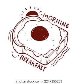 American breakfast of toasted bread and fried egg. Morning cute breakfast vector illustration