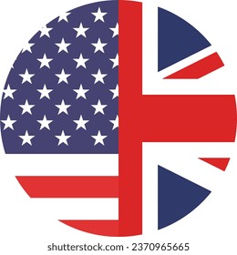 The American and British flags. Button flag icon. Standard color. Circle icon flag. Computer illustration. Digital illustration. Vector illustration.