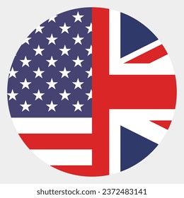 The American and British flags. Button flag icon. Standard color. Circle icon flag. Computer illustration. Digital illustration. Vector illustration.