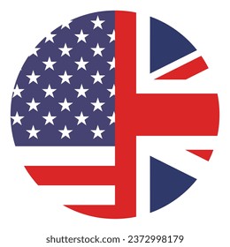 American and British flags. Button flag icon. Standard color. Circle icon flag. Computer digital vector illustration.