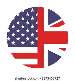 The American and British flags. Button flag icon. Standard color. Circle icon flag. Computer illustration. Digital illustration. Vector illustration.