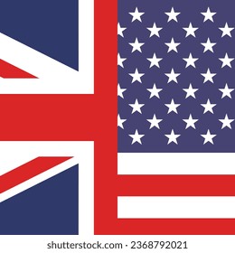 Las banderas estadounidense y británica. Icono de marca. Color estándar. Una bandera cuadrada. Ilustración del equipo. Ilustración digital. Ilustración vectorial.