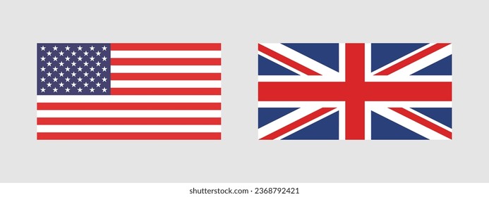 The American and British flags. Flag icon. Standard color. Standard size. A rectangular flag. Computer illustration. Digital illustration. Vector illustration.