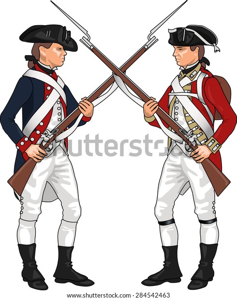 American and British Soldiers from American
Revolutionary War Clashing Each Others Weapons, Illustration
Isolated on White Background, EPS 10
Vector