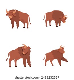 Iconos de búfalo americano conjunto de dibujos animados Vector. Enorme búfalo animal. Naturaleza salvaje