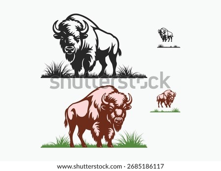 American Buffalo Vector , Bison Wildlife Animal Illustration, Set of Wild Animal Vectors , Jungle and Wildlife Illustration Pack