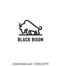 American buffalo vector icon illustration with monoline style logo design