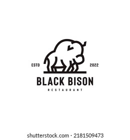 American buffalo vector icon illustration with monoline style logo design
