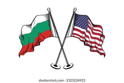 American and Bulgarian crossed flags. Vector illustration.
