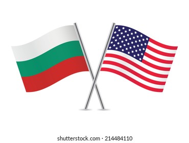 American and Bulgarian flags. Vector illustration.