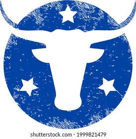 American bull logo icon with scratched effect. Isolated vector american bull logo icon image with scratched rubber texture on a white background.