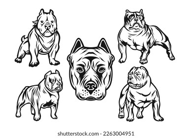American bulldog vector black and white line art bundle svg