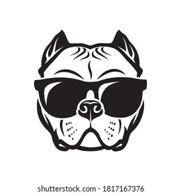 American Bully dog wearing sunglasses isolated vector illustration svg