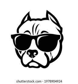 American Bully dog wearing sunglasses isolated vector illustration