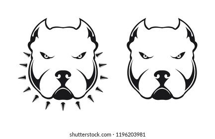 American bully logo. Dog head bully in a collar with spikes on white background. Logo element for design. Vector illustration.                                                             svg