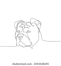 American Bully, Porträt, Hunderasse, Begleithund One Line Art. Kontinuierliche Linie Zeichnung von Freund, Hund, Hund, Hund, Freundschaft, Pflege, Haustier, Tier, Familie, Hund.