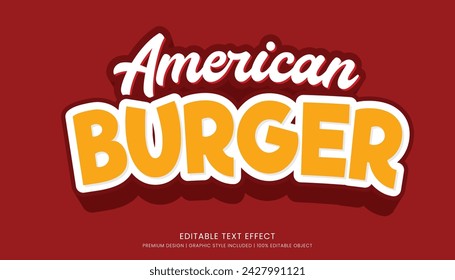 plantilla de efecto de texto 3d editable de comida hamburguesa americana tipografía en negrita y estilo abstracto, logotipo de comida y marca de comida rápida