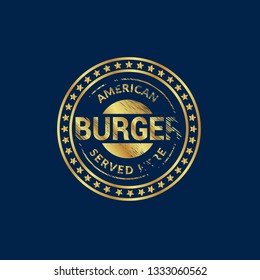 american burger gold sign.gold burger emblem,sticker.