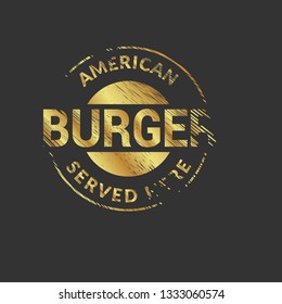american burger gold sign.gold burger emblem,sticker.