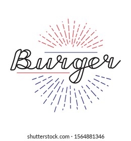 American burger. Hand lettering and custom typography for your designs: t-shirts, bags,  posters, invitations, cards, etc. Logo  for american traditional fast food.
