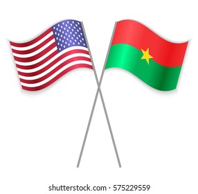 American and Burkinabe crossed flags. United States of America combined with Burkina Faso isolated on white. Language learning, international business or travel concept.