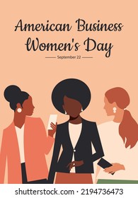 American Business Women's Day. September 22. Vertical pink banner. Vector.