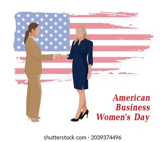 American business womens day. business women shake hands against the background of the USA flag. Vector.