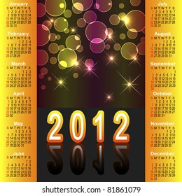 American calendar 2012 with abstract background. Vector. 10EPS.