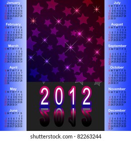 American calendar 2012 with abstract background. Vector. 10EPS.