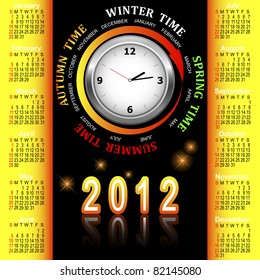 American calendar 2012 with clock and four seasons of the year. Vector.