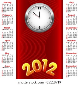 American calendar 2012 with clock and four seasons of the year. Vector.