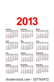 American calendar for 2013 in vector