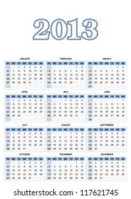 American calendar for 2013 in vector