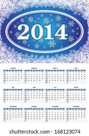 American Calendar grid for 2014 in vector, vertical