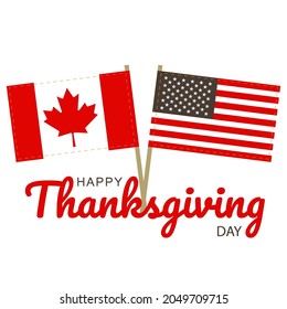 American and Canadian flags icon. Happy Thanksgiving day felt decoration element. Vector illustration isolated on white background.