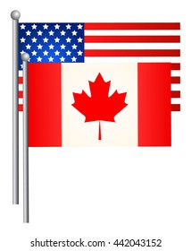 American and Canadian flags. Vector illustration.
